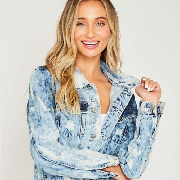 Fantastic Fawn blue white distressed denim jacket size large L 
b15 - Picture 2 of 10